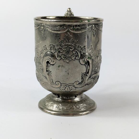 Corbell & Co Silverplated Repousse Cup Mug Signed English Maker Mark Castle - Picture 2 of 14